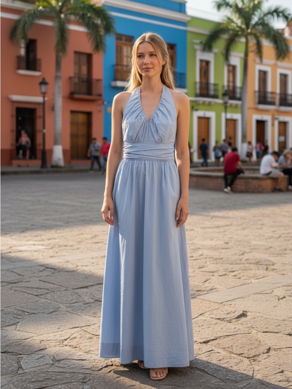 YFB Young Fabulous & Broke Halter Maxi Dress Light Blue Size M